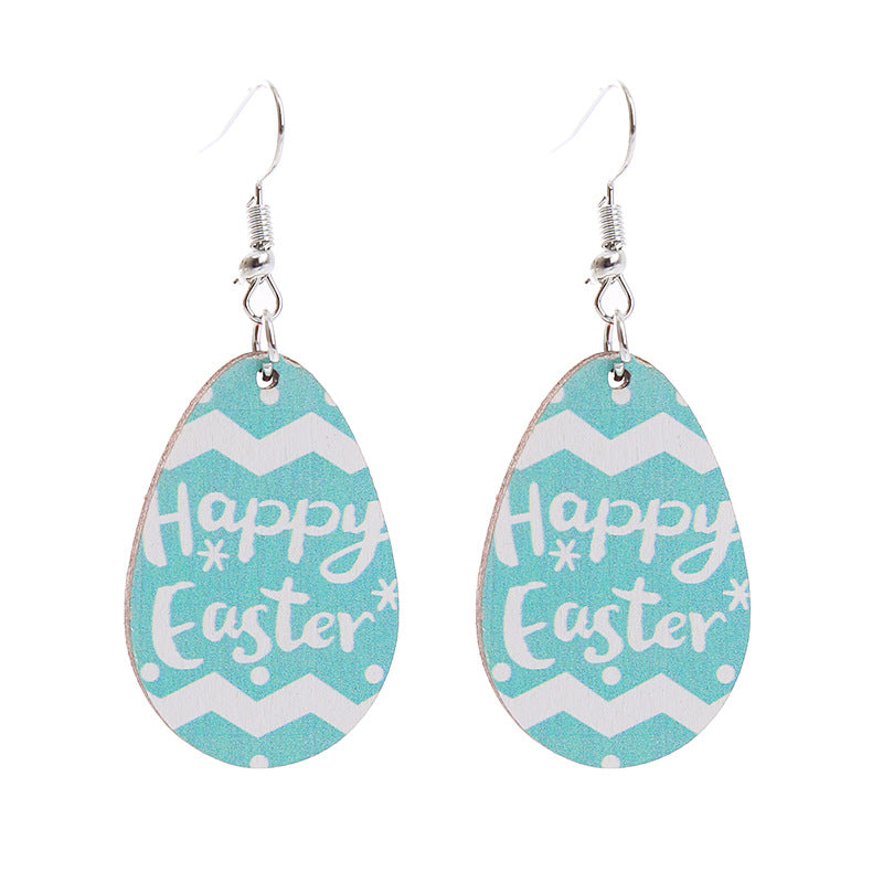 Wholesale Easter Bunny Flower Basket Printed Egg Chick Wooden Earrings