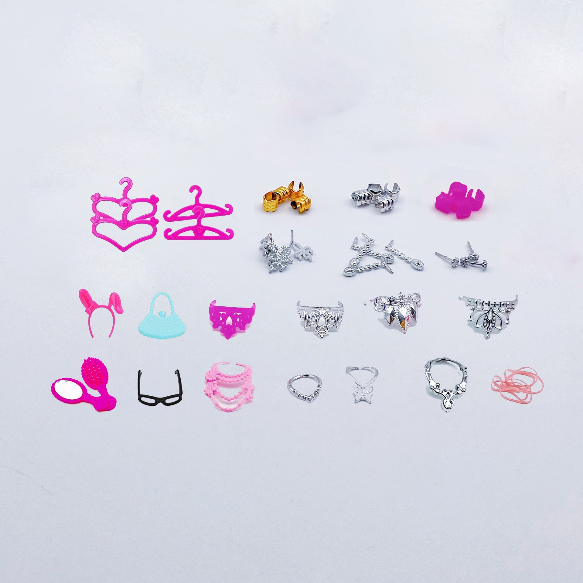 Wholesale  40pcs  Kidsren' s Toys Glasses Bags Boxes Necklaces Crown Rings Earrings Doll clothes