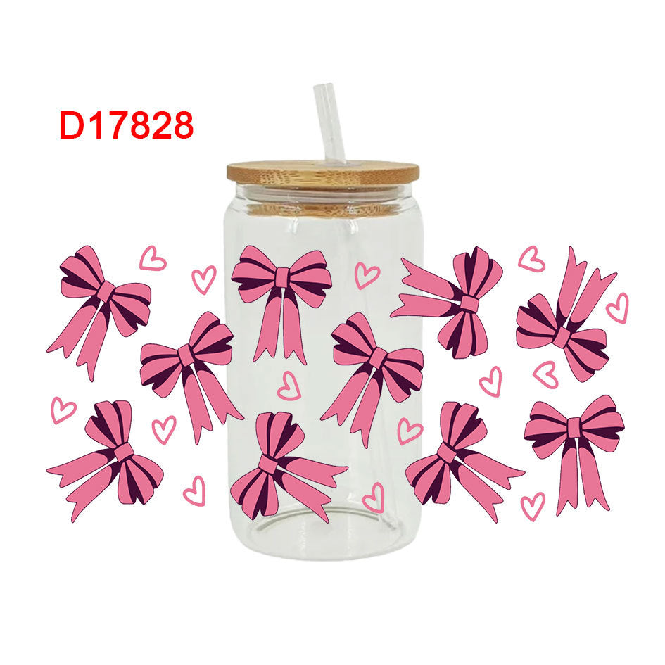 Wholesale pink bow 16oz Cup UV DTF Wraps