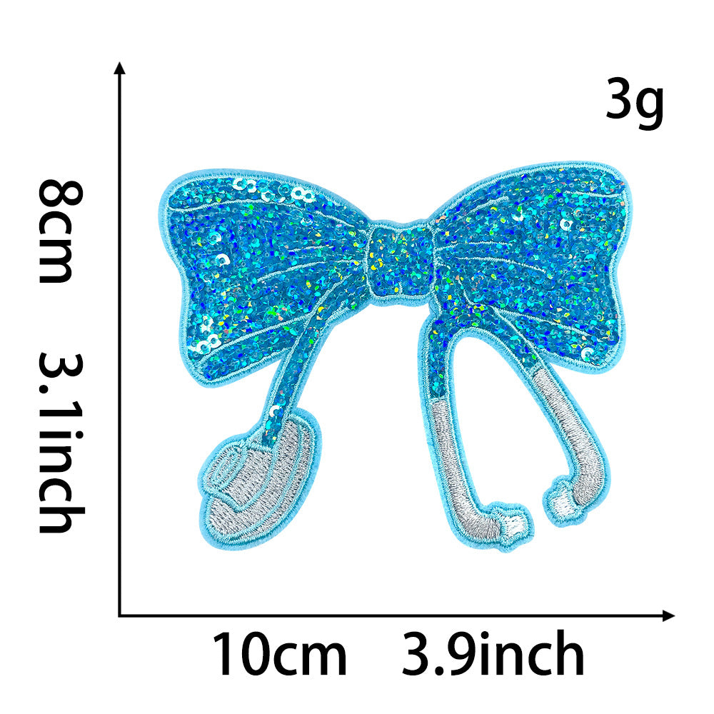 Wholesale Sequin Stethoscope Shape Iron On Patch DIY Hot Melt Adhesive Backing Embroidered Decorative Applique For Coat Craft Supply