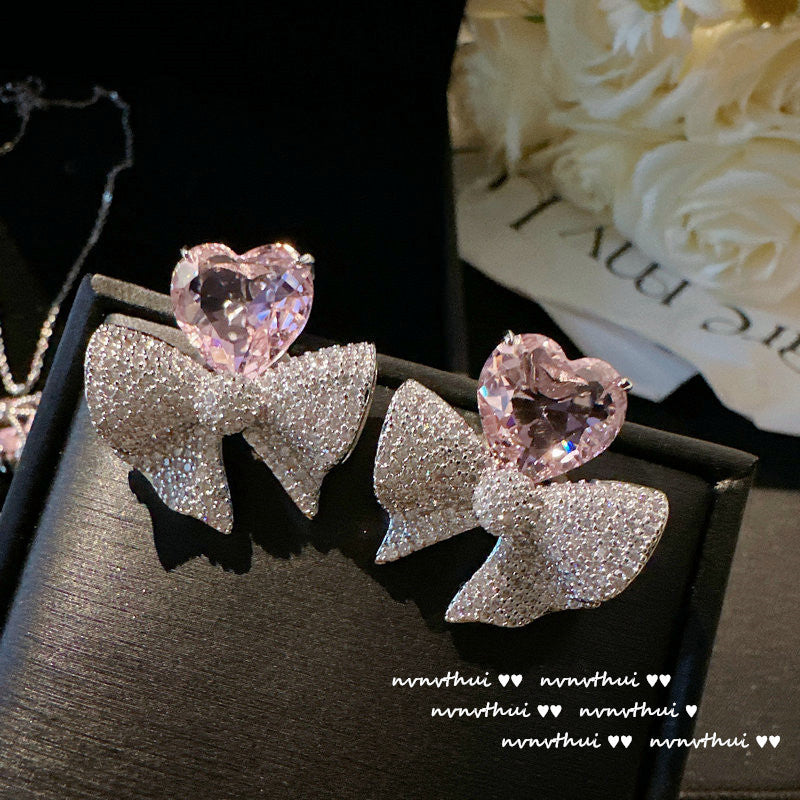 Wholesale Wholesale 18K gold plated heart bow gemstone earrings