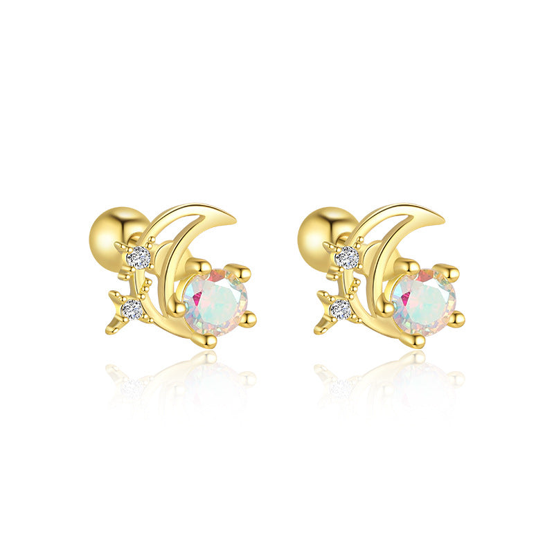 Wholesale Star Moon Zircon Round Head Earnail Ear Studs