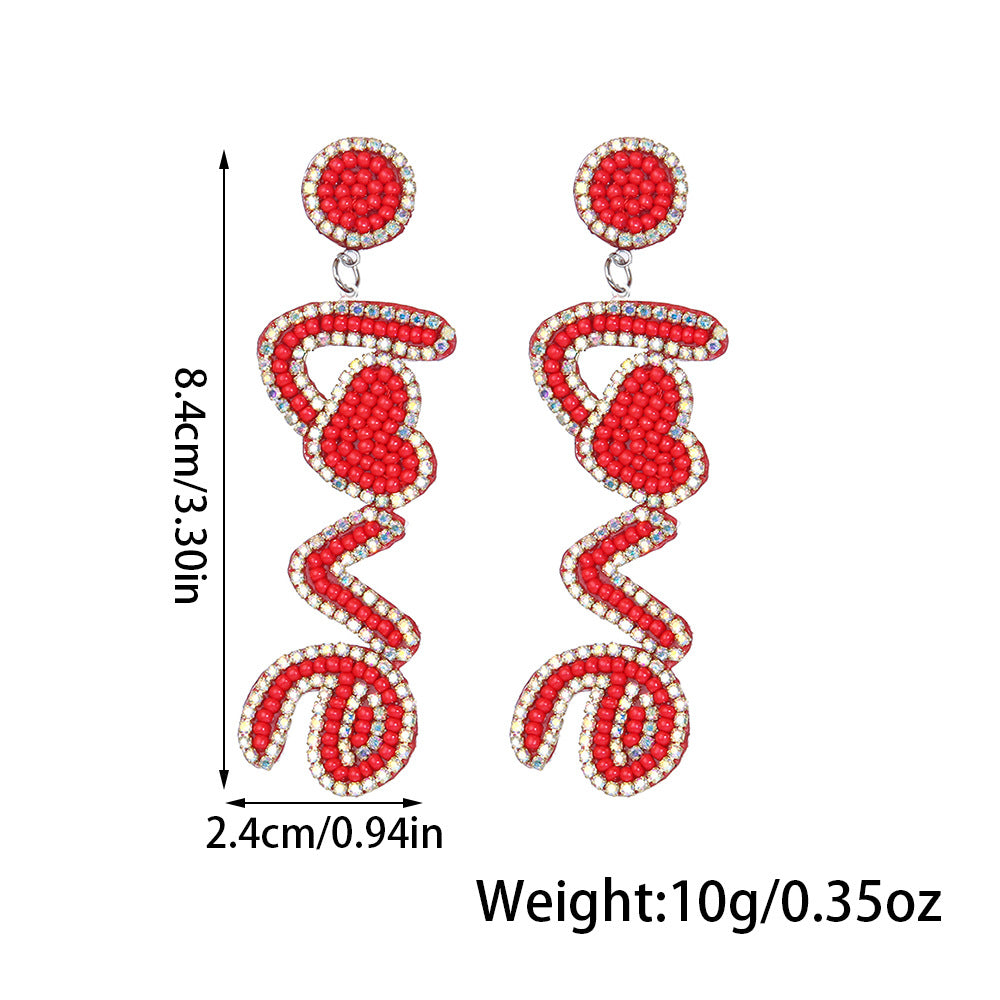Wholesale New Valentine's Day Beaded Earrings Bohemian Handmade Rose Red Shiny Diamond Letters Love Beads Earrings