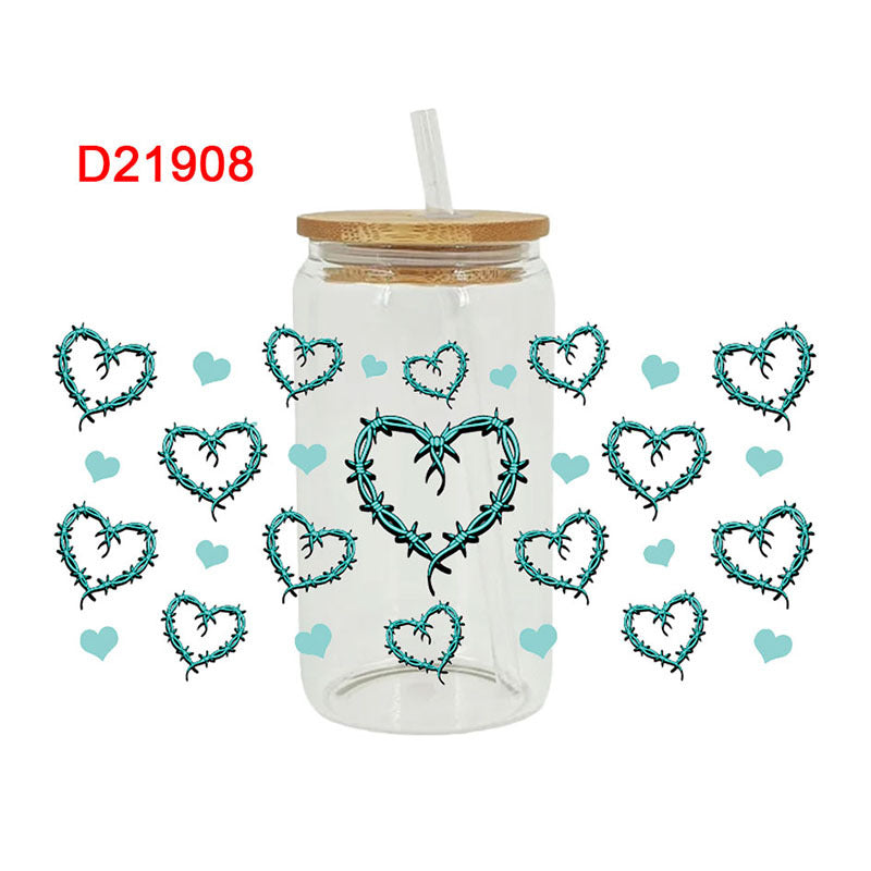 Wholesale Colorful Valentine' s Day Heart 16oz Cup UV DTF Wraps