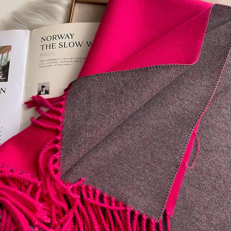 Wholesale Double Sided Solid Color Scarf Long Thickened Warm Shawl