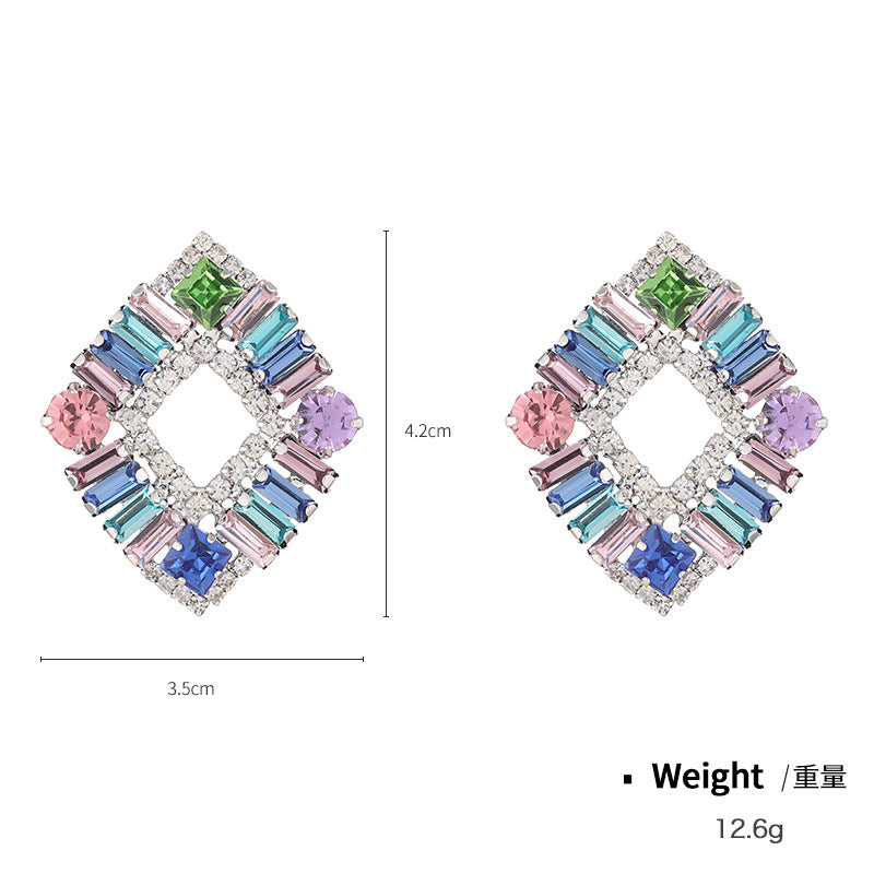 Wholesale Summer Female Colorful Shaped Fashion Glass Diamond Earrings