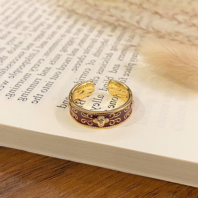 Wholesale Flower bud colored enamel drip pattern ring