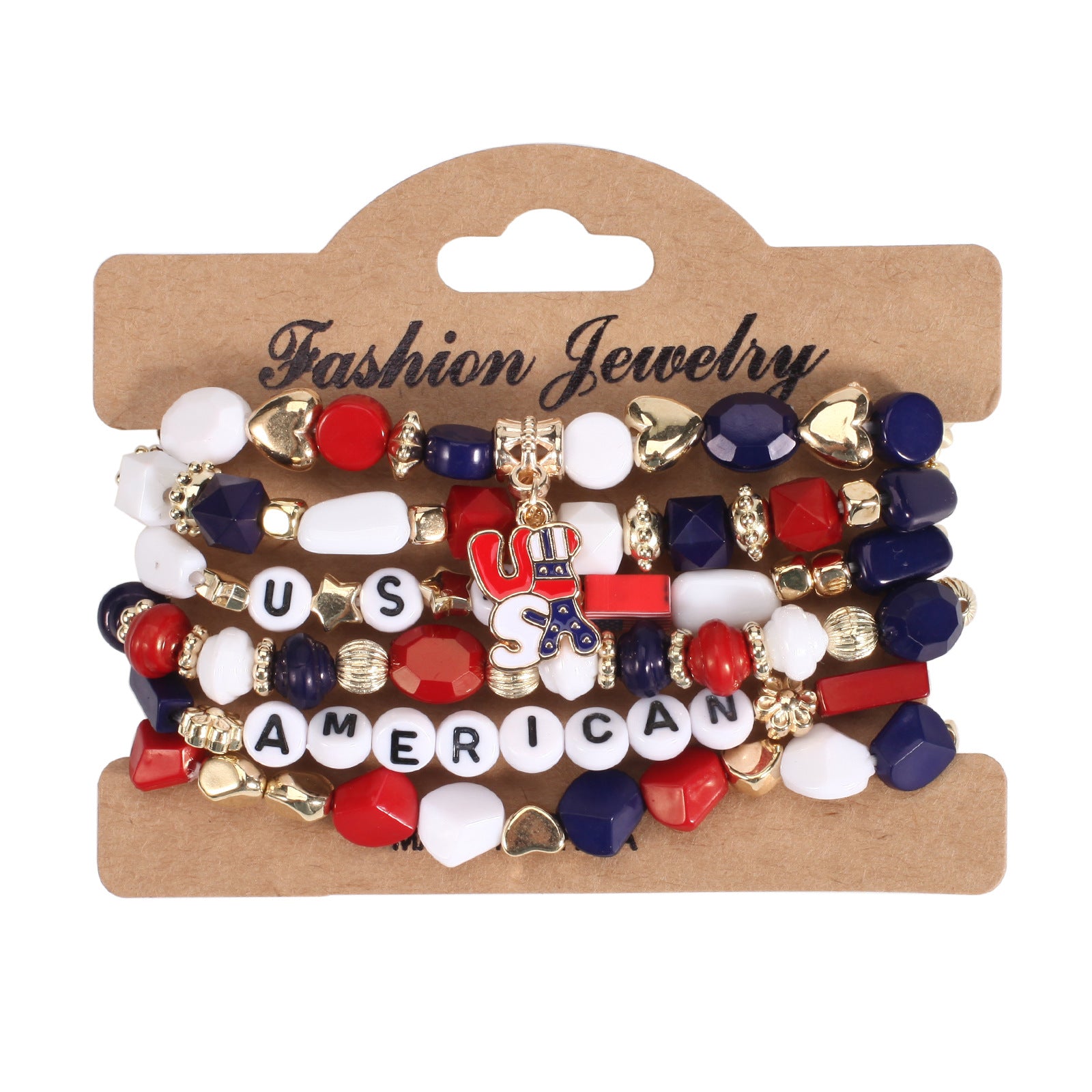Wholesale American Independence Day Multi-layer Beaded Elastic Bracelet