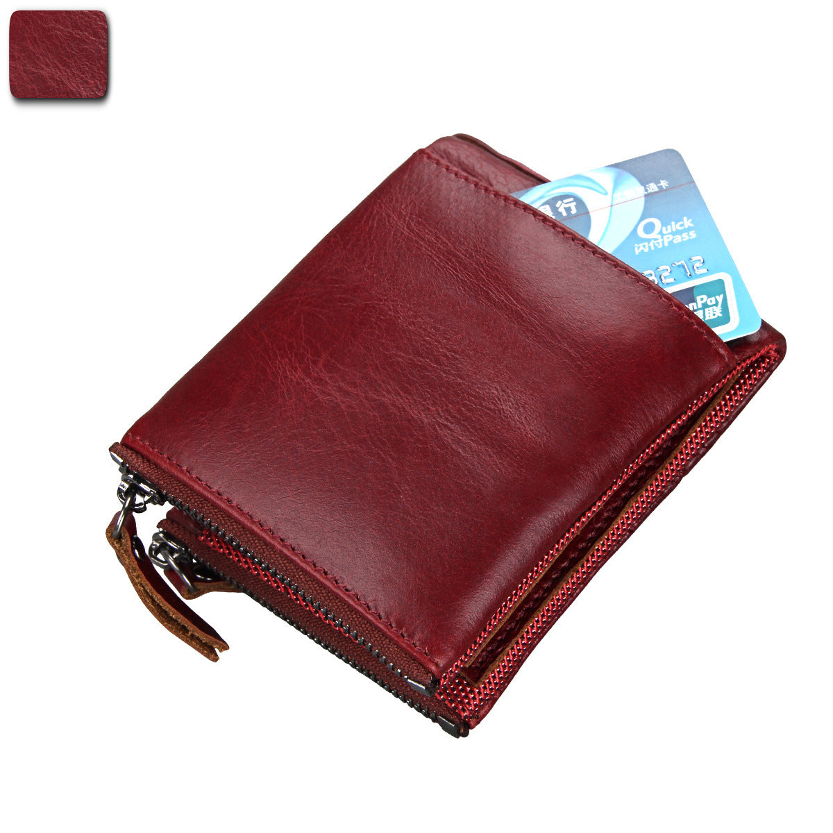 Wholesale Crazy Horse Cowhide Leather Wallet Double Zipper Coin Purse