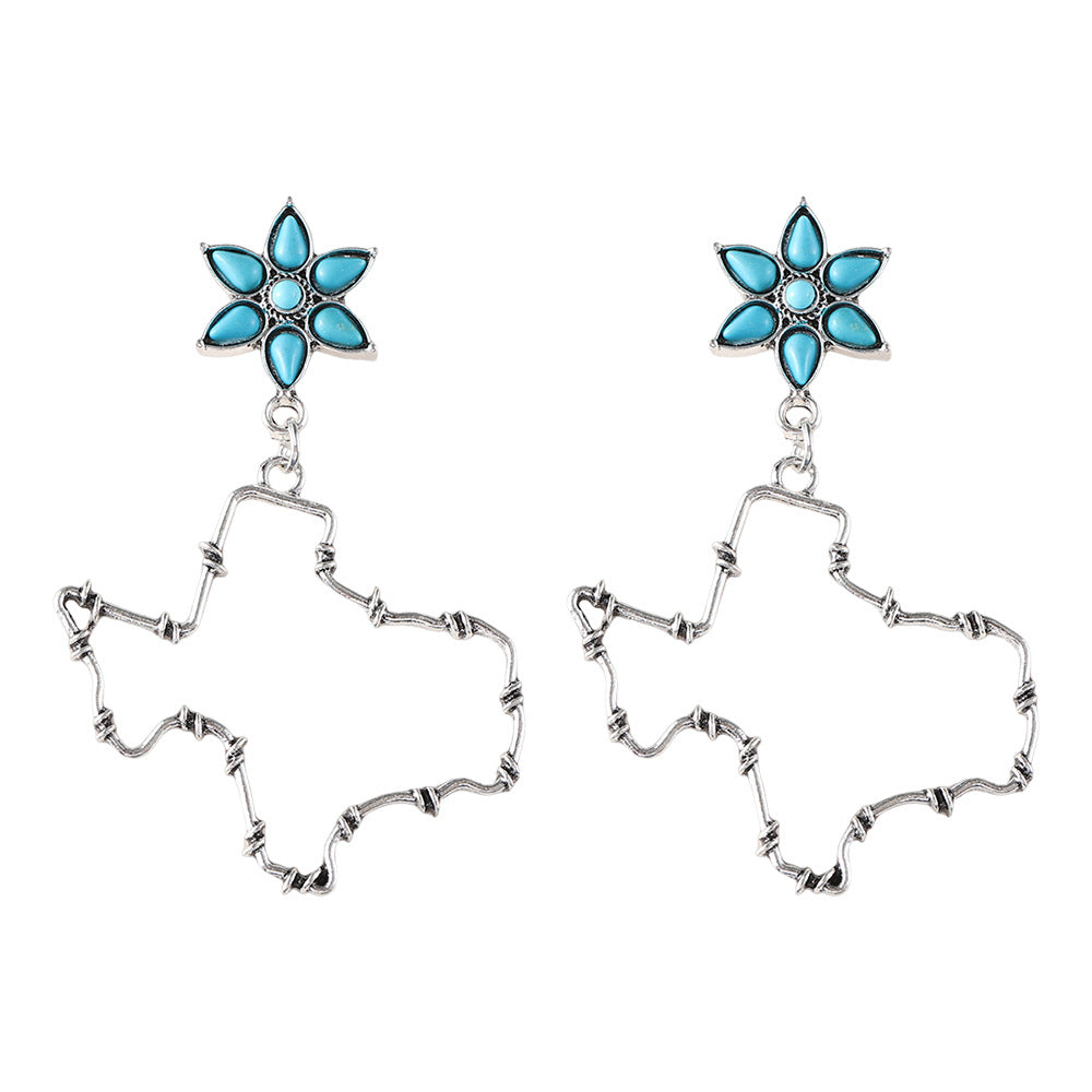 Wholesale Western style floral turquoise inlaid earrings