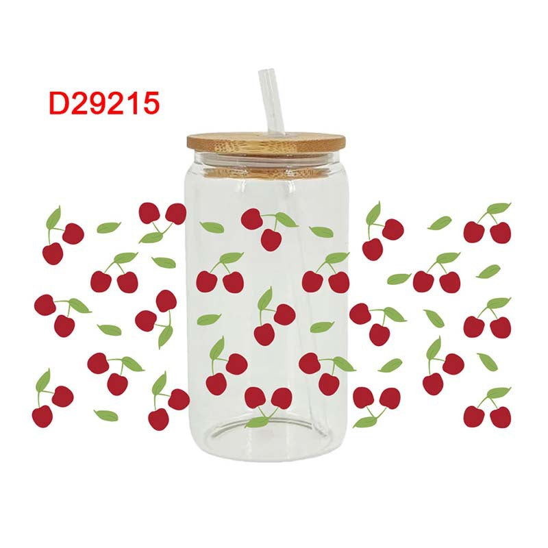 Wholesale Pink Cherry Heart 16oz Cup UV DTF Wraps