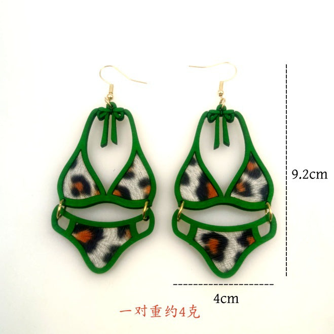 Wholesale Wood Cutting Hollow Double-layer Adhesive Leather Personalized and Fashionable Leopard Print Earrings
