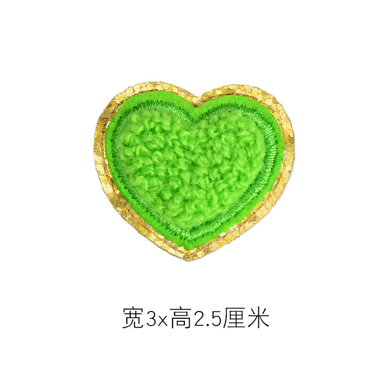 Wholesale Self Adhesive Towel Embroidery Patch Orange Heart With Gold Edge DIY Accessory For Hats Bags Shoes Decorative Accent
