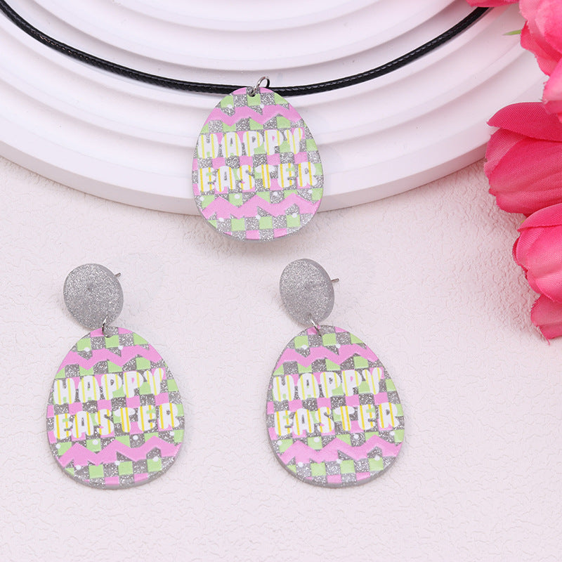 Wholesale Easter rabbit colored printed Easter egg acrylic earrings