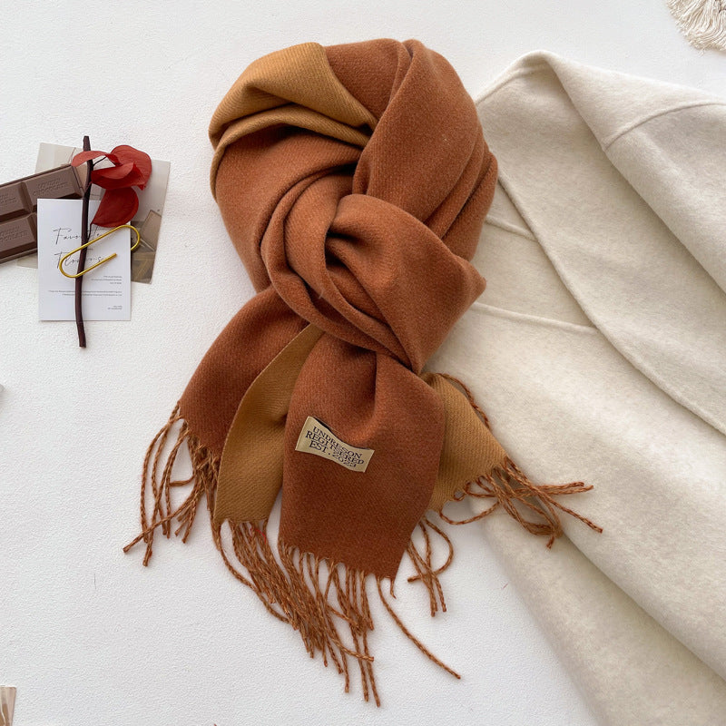 Wholesale Double-sided Solid Color Scarf for Women Autumn and Winter Thickened Imitation Cashmere Tassel Shawl