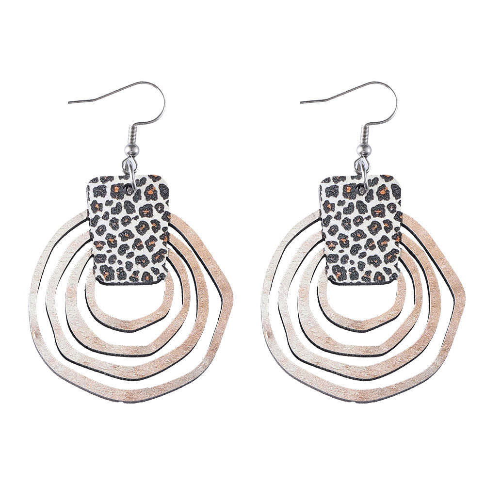 Wholesale Bohemian Gradient Hollow Pendant Wooden Double-sided Earrings