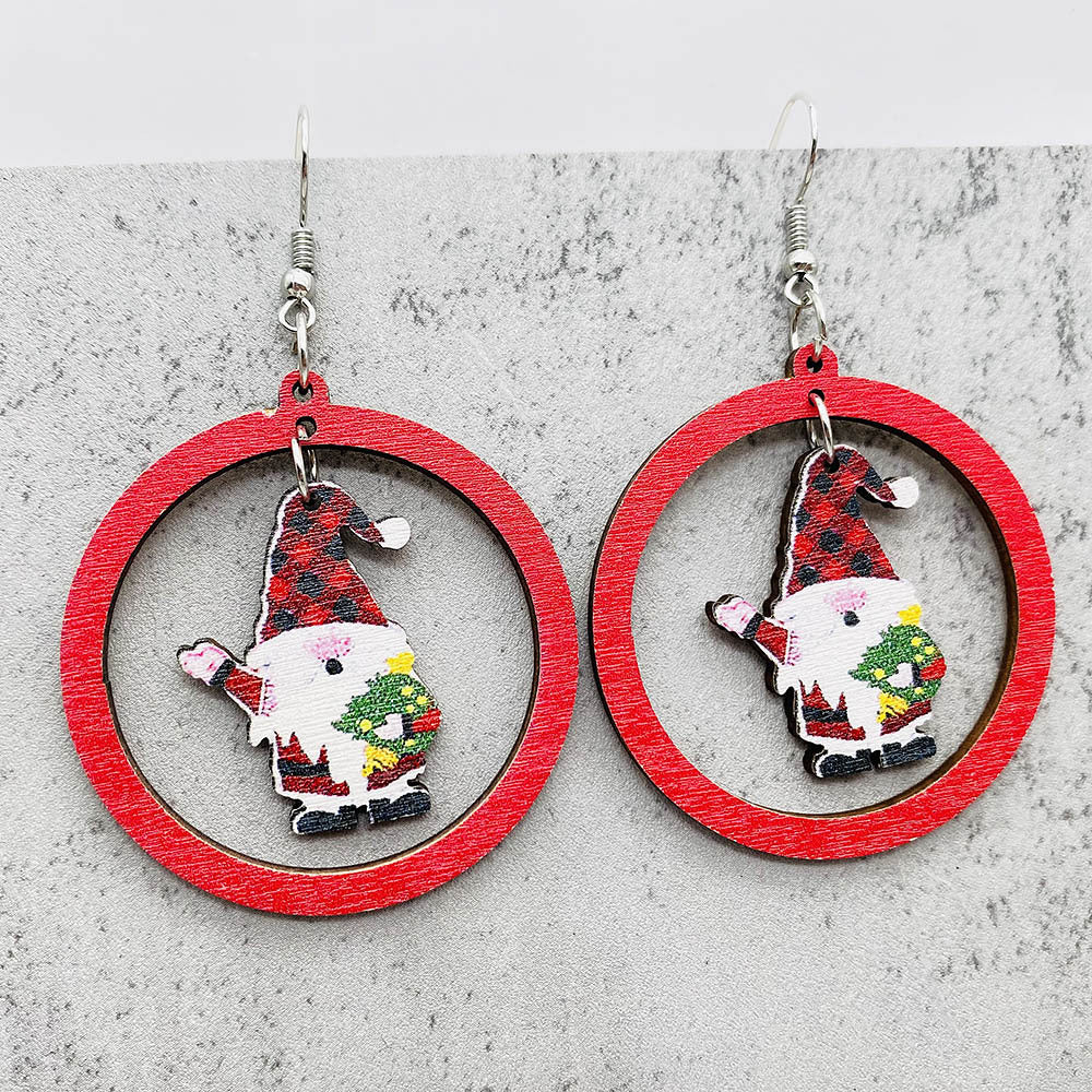 Wholesale Christmas Elk Dwarf Splice Wooden Earrings