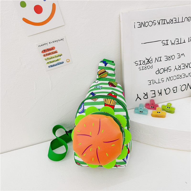 Hamburguesa de dibujos animados al por mayor linda bolsa de lienzo de cuerpo cruzado para niños