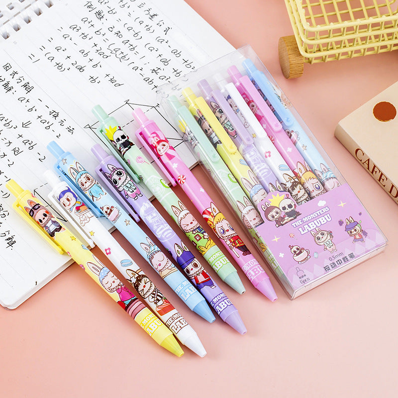 Wholesale Creative 6-pack box of cute black gel pens for girls