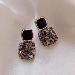 Wholesale Purple retro square full diamond drip oil earrings