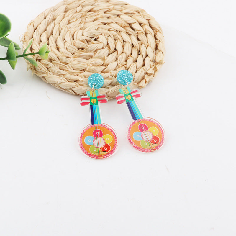 Wholesale 10pcs Music Festival Fashion Personality Rainbow Guitar Musical Instrument Earrings
