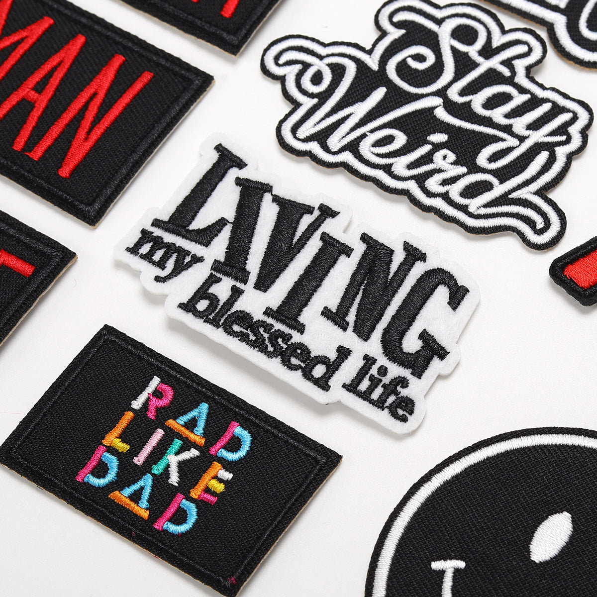 Wholesale Trendy Embroidered Letter Patches Set Of 4 Black Twill Badges For Clothing Decorative Resale Accessory