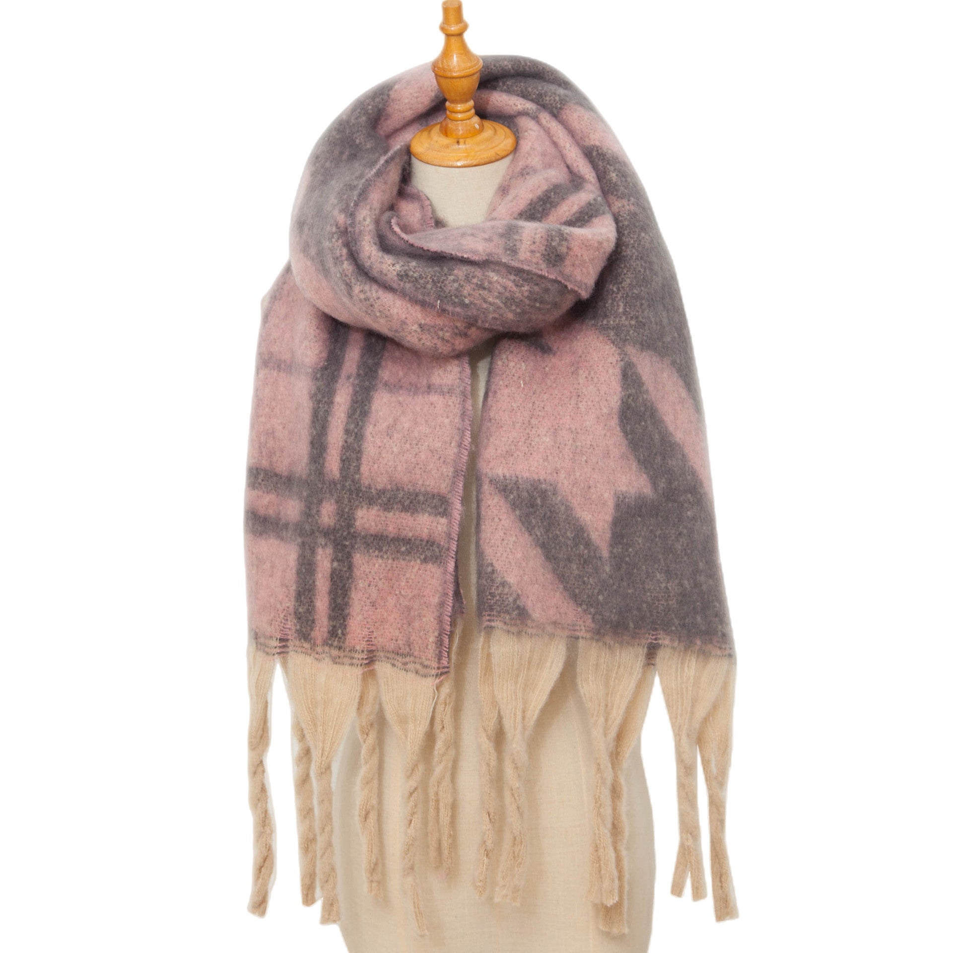 Wholesale Autumn and Winter Bouclé Jacquard Thick Fringed Houndstooth Scarf