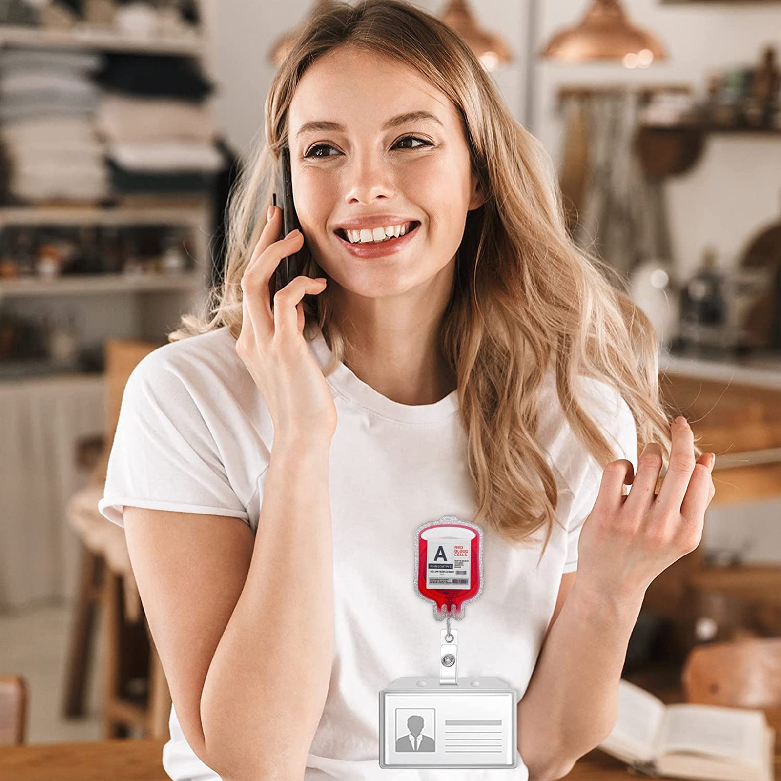 Wholesale Blood Bag Medical Acrylic Badge Retractable Reel