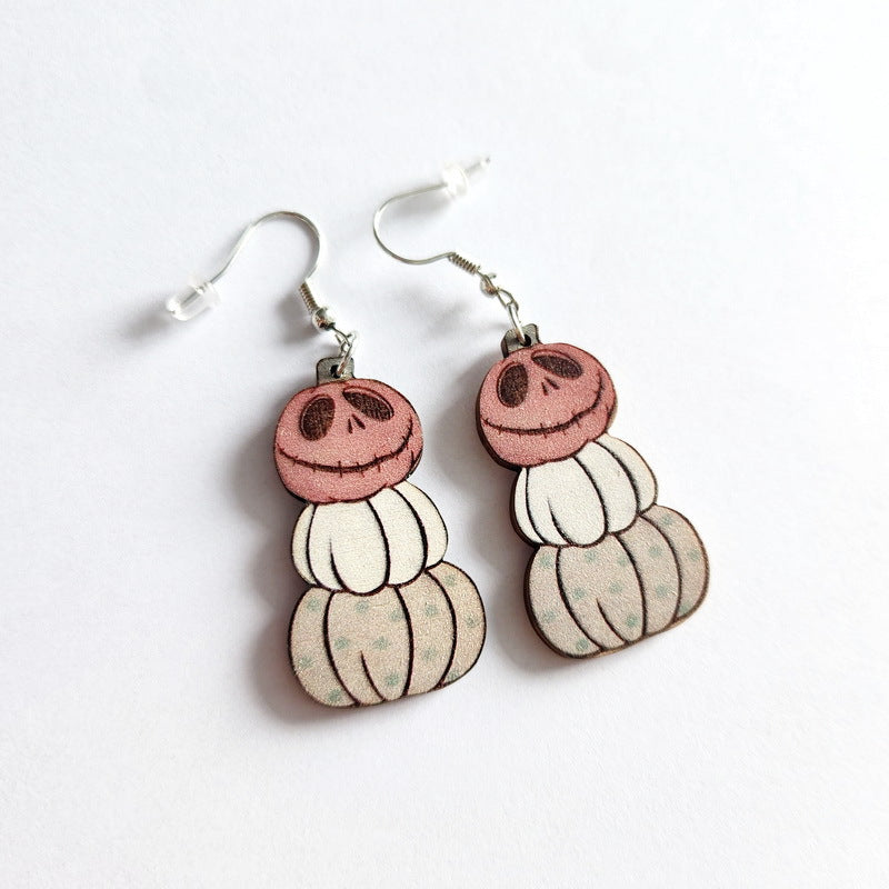 Wholesale Wooden Halloween Rainbow Pumpkin Earrings