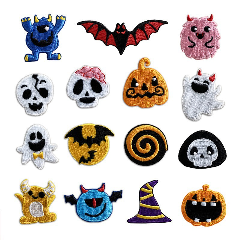 Wholesale  Ghost Pumpkin Embroidered Patch Self Adhesive No Sew Decorative Sticker For Hats DIY Fashion Accessory