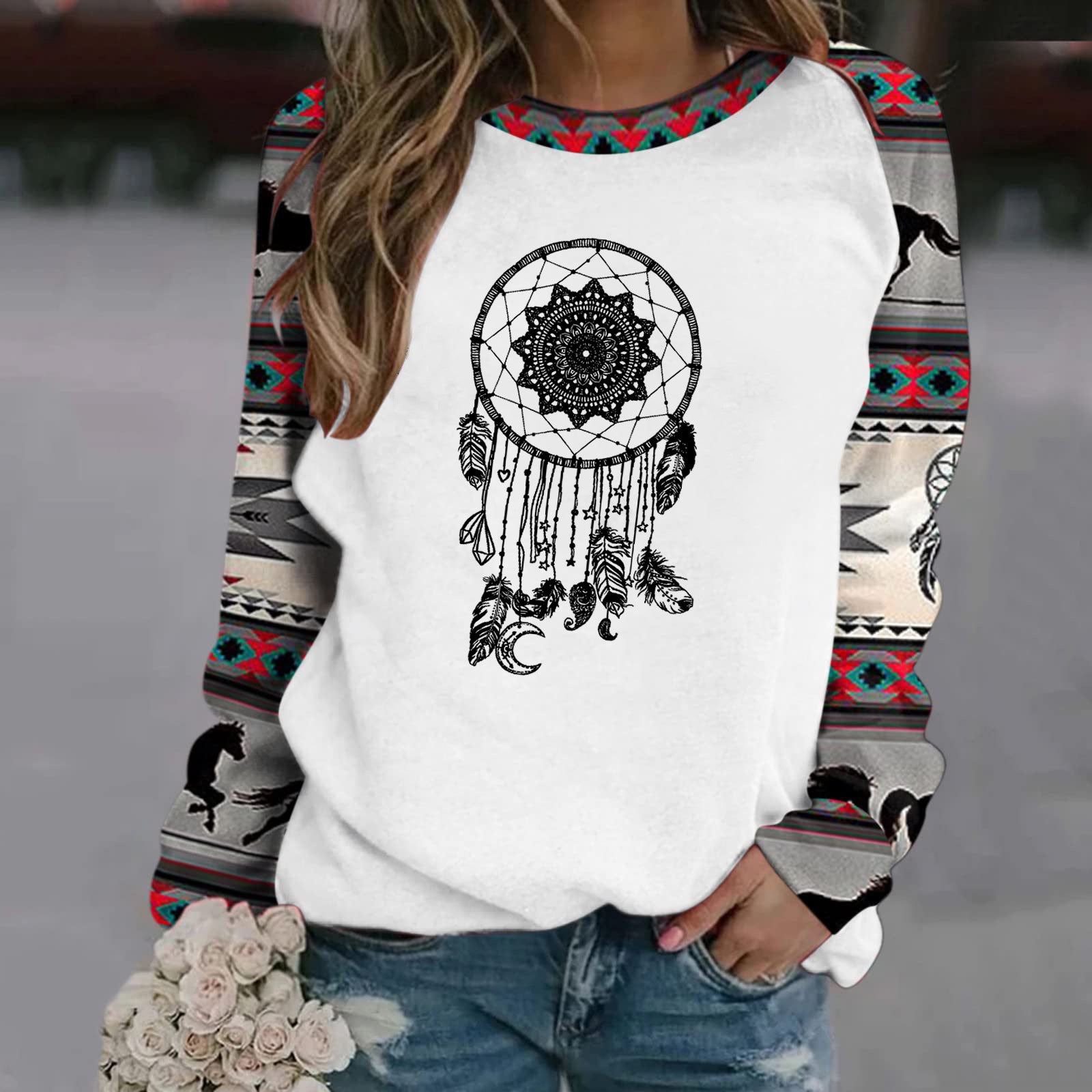 Wholesale Polyester Fiber Retro Geometric 3D Printed Long Sleeved Round Neck Hoodie