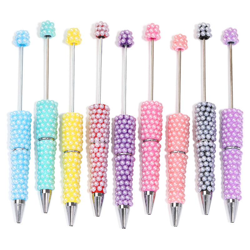 Wholesale 5pcs/pack  Colorful Pearl Heavy DIY Beaded Pen Multi-Colorful Rotating Bead Pen Plastic Ballpoint Pen