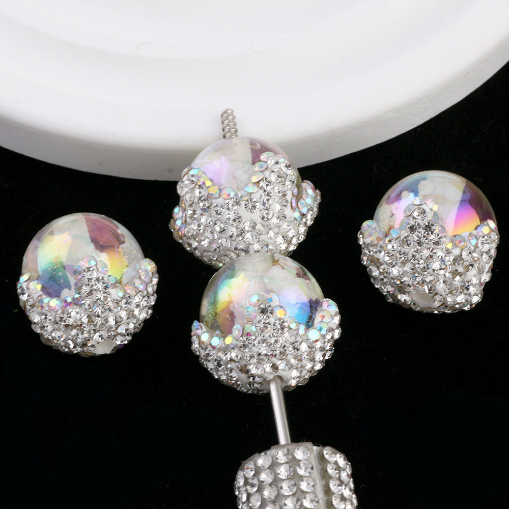 Wholesale 6pcs New cloud beads clay diamond ball can wear straight hole beads DIY mobile phone chain key chain bag chain accessories