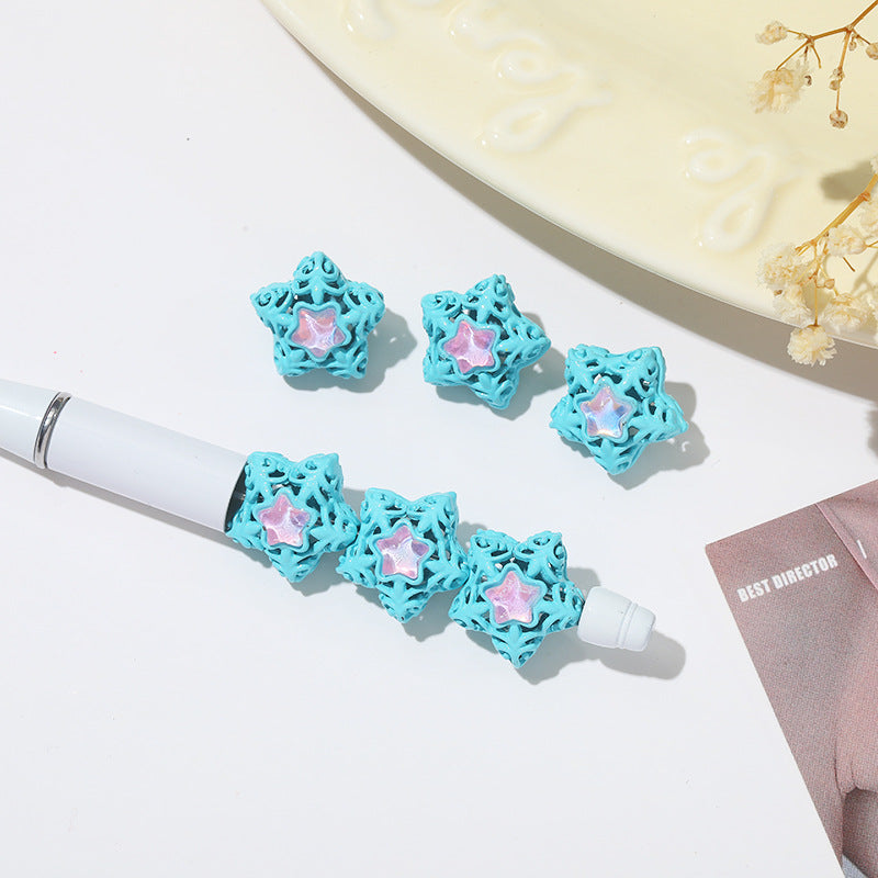 Wholesale 10pcs Alloy Five-pointed Star Hollow Straight Hole Beads