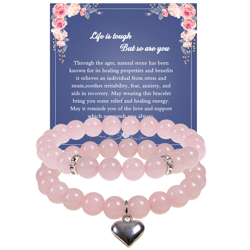 Wholesale 8mm Natural Stone Beaded Heart Set Bracelet