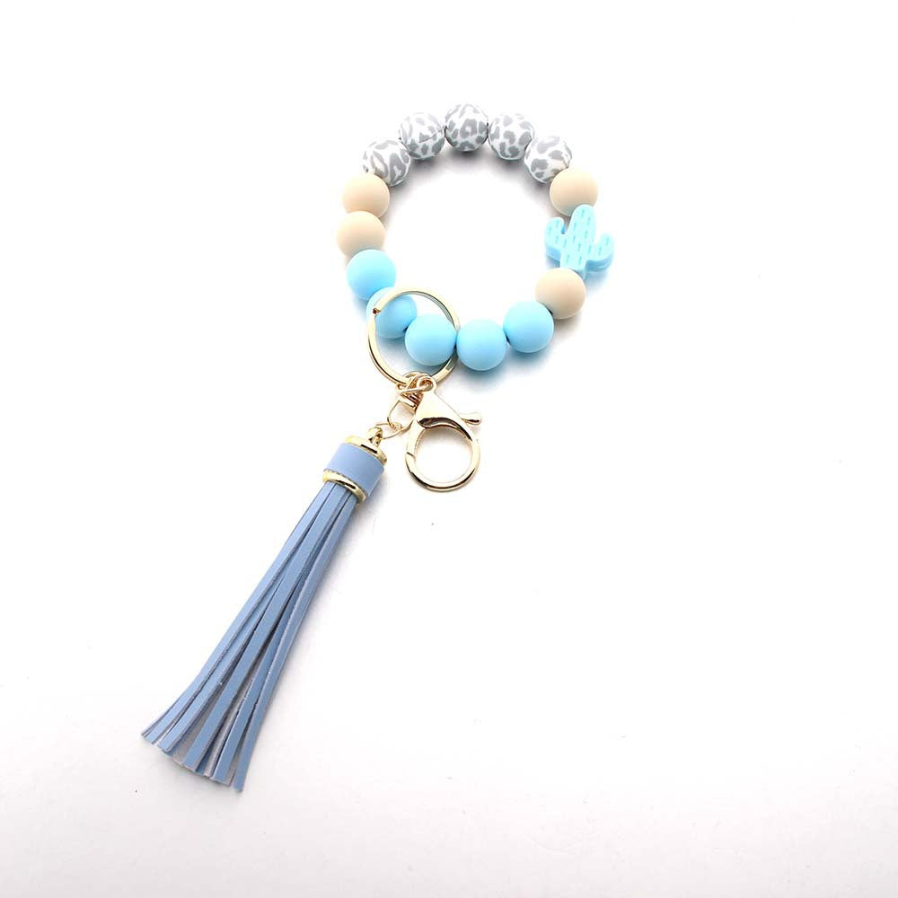 Wholesale Leopard Cactus Handmade Tassel Silicone Bead Wrist Keychain