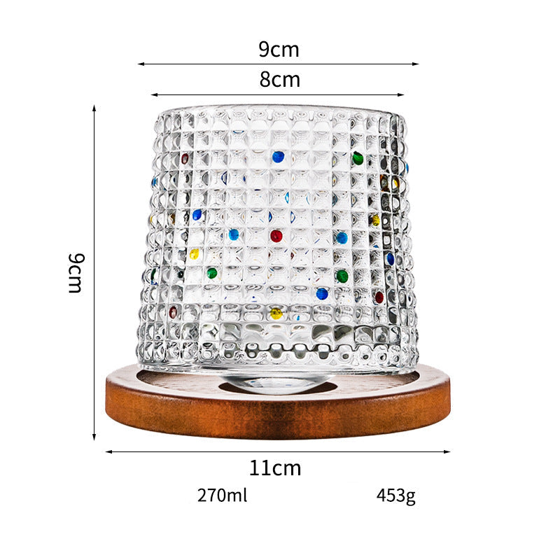 Wholesale Haisman thickened color glass creative rotating whiskey glass hand painted rotating cup with wooden tray decompression Cup