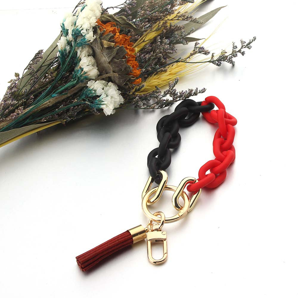 Wholesale Colorful PU Tassel Acrylic Wrist Keychain
