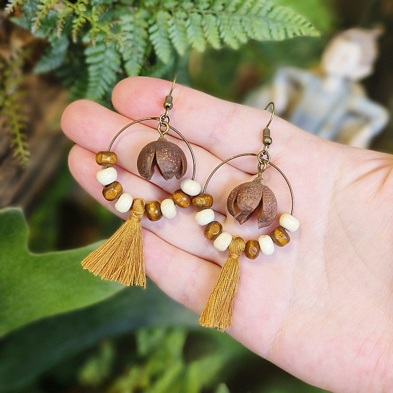 Wholesale Retro Real Fruit Exaggerated Large Hoop Hanging Wooden Beads Earrings