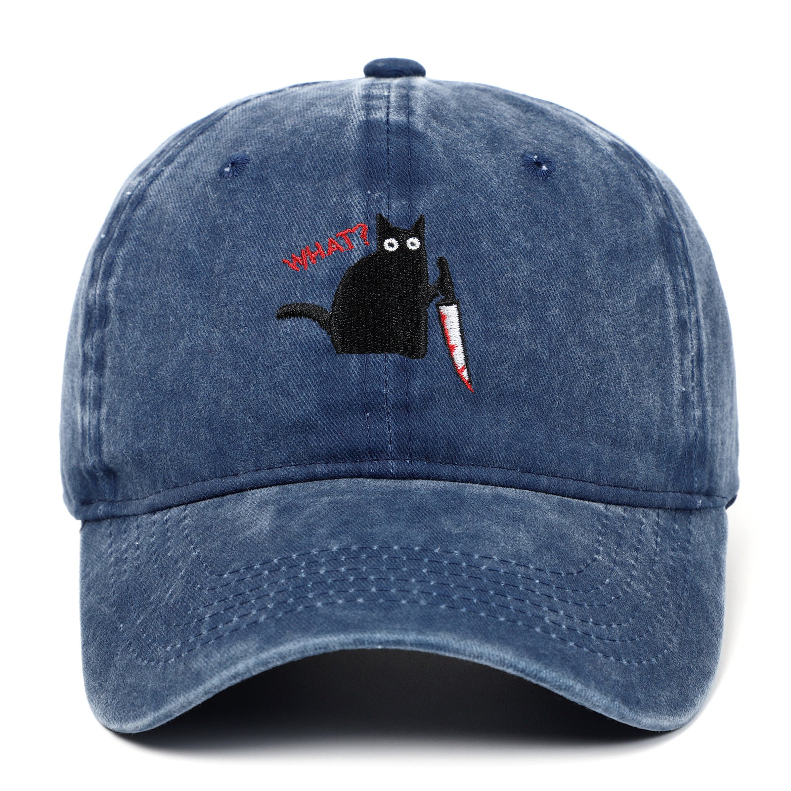 Wholesale Black Cat Knife Embroidered Baseball Cap Cotton Old Washed Baseball Cap