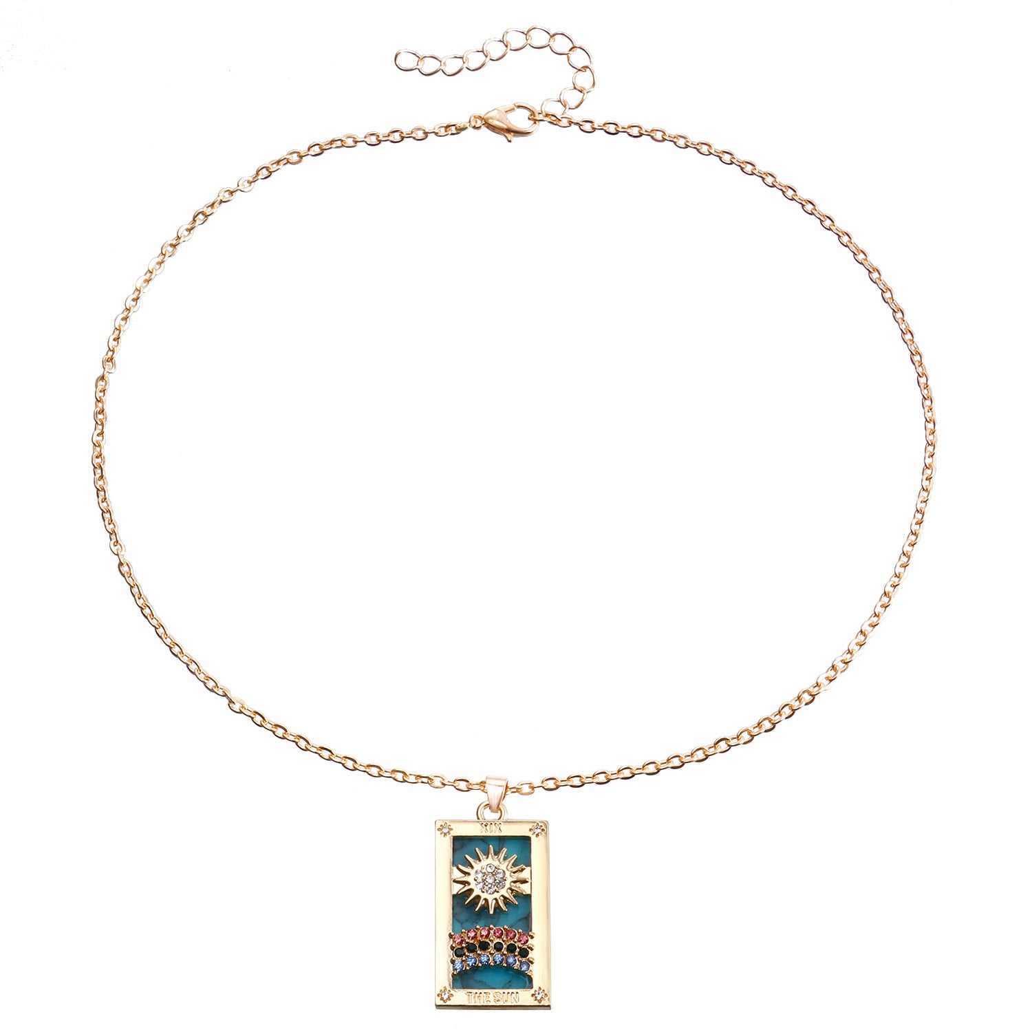 Wholesale Single Layer Metal Thin Chain Rectangular Tarot Card Square Necklace