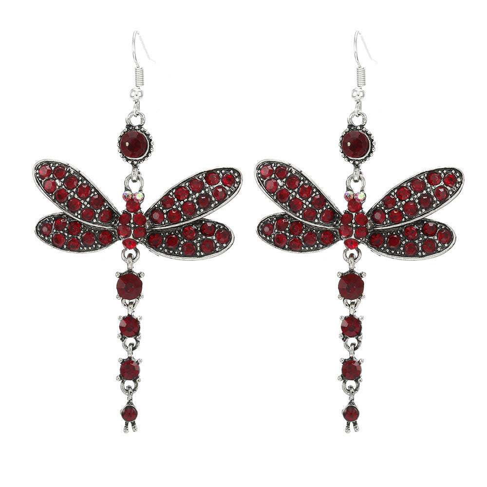 Wholesale Vintage Ethnic Blue Tassel Dragonfly Drop Earrings For Women Zinc Alloy Electroplated Fashion Jewelry Accessory