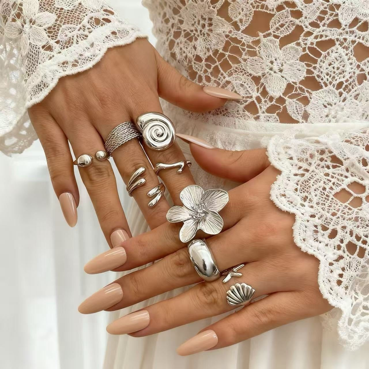 Wholesale Geometric Retro Irregular Diamond Set Ring Set