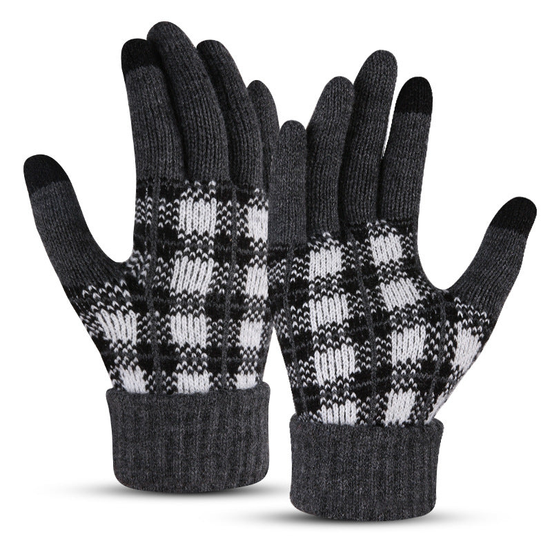 Wholesale Touchscreen Lattice with Plaid and Thickened Finger Warm Gloves