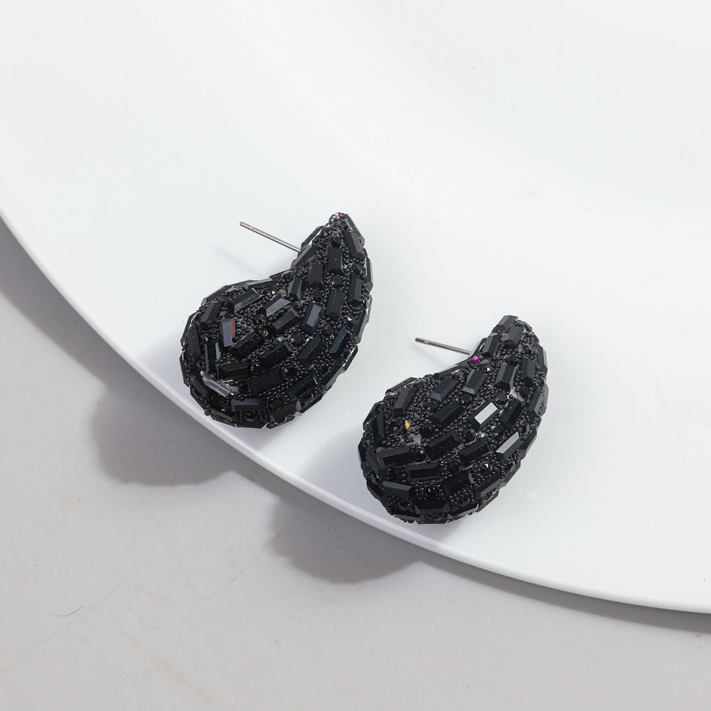 Wholesale Fashion Full Diamond Water Drop Gradient Color Metal Earrings