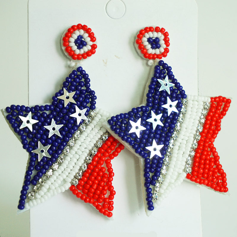 Wholesale 2 Pairs/Pack American Independence Day Rice Beads Handmade Earrings