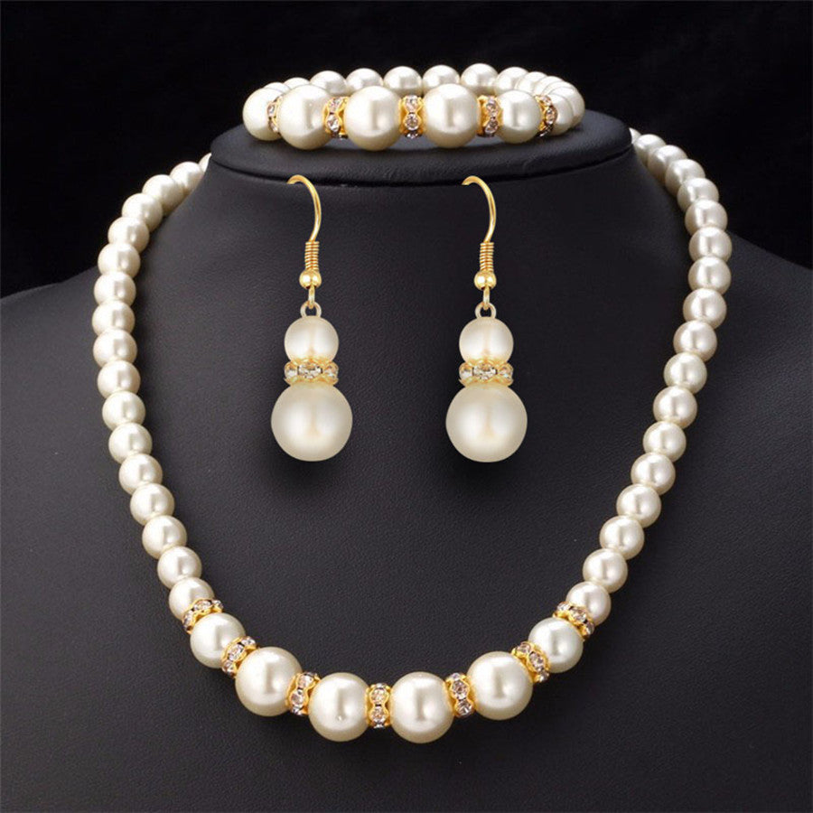 Wholesale Imitation Pearl Necklace Bracelet Earring Set Three Pieces