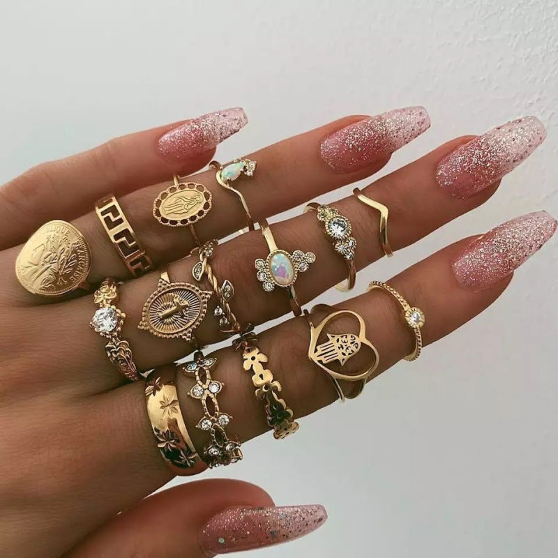 Wholesale Geometric Retro Irregular Diamond Set Ring Set