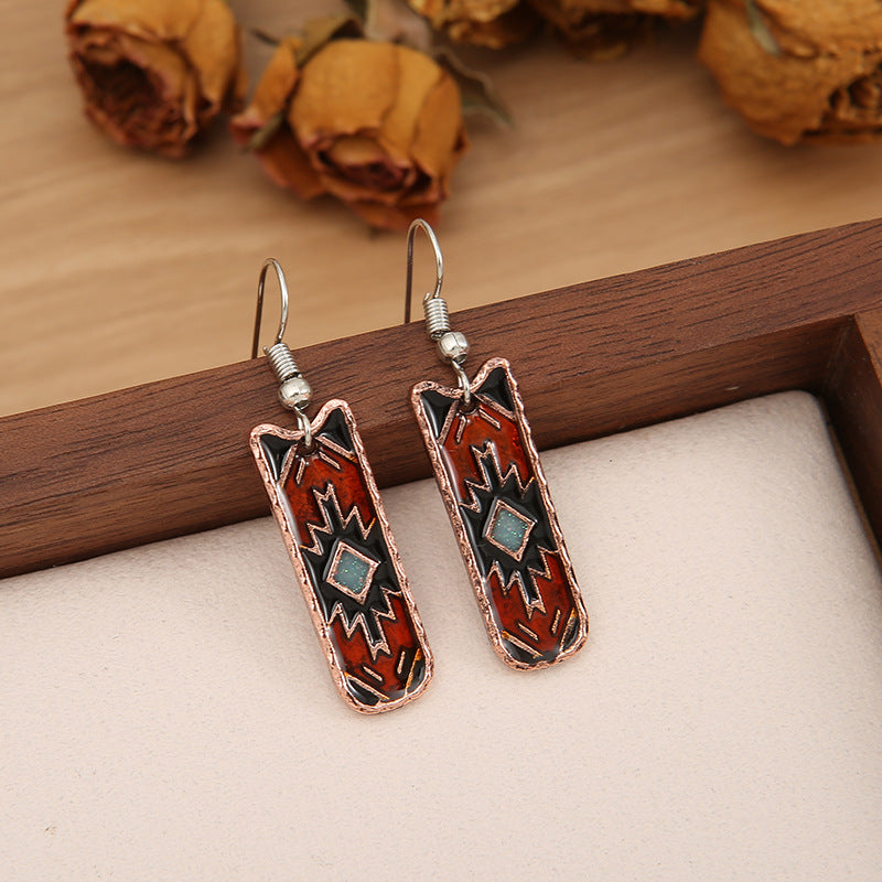 Wholesale Bohemian Western Style Enamel Drop Earrings Alloy Geometric Ethnic Jewelry Gift Boutique Resale