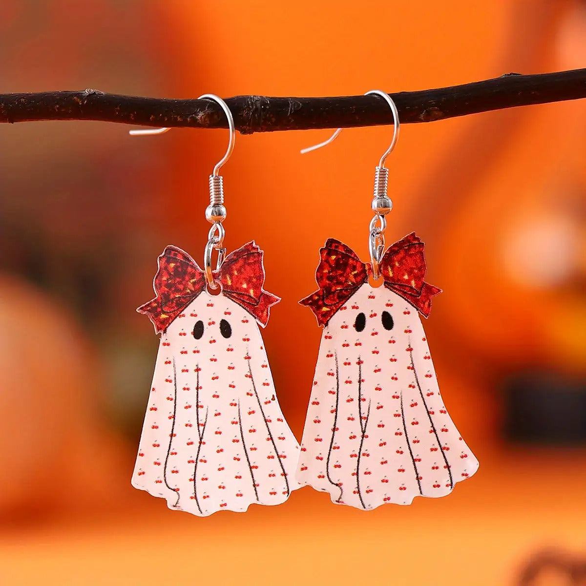Wholesale  Gothic Ghost Earrings Set Acrylic Leopard Print Cherry Pendant Fashion Accessory Gift